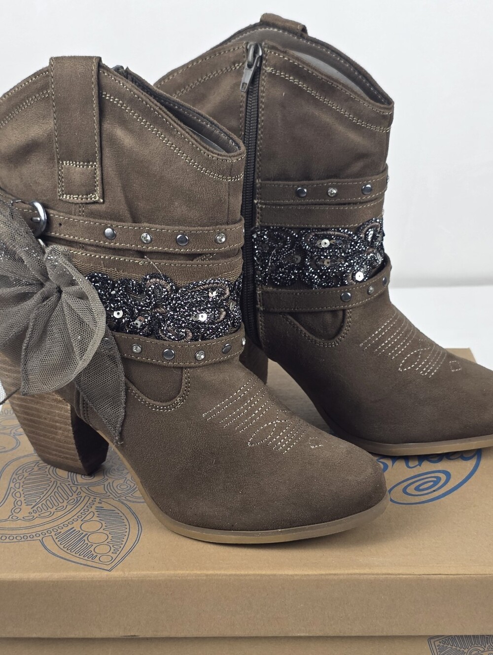 Western Studded Rhinestone Booties